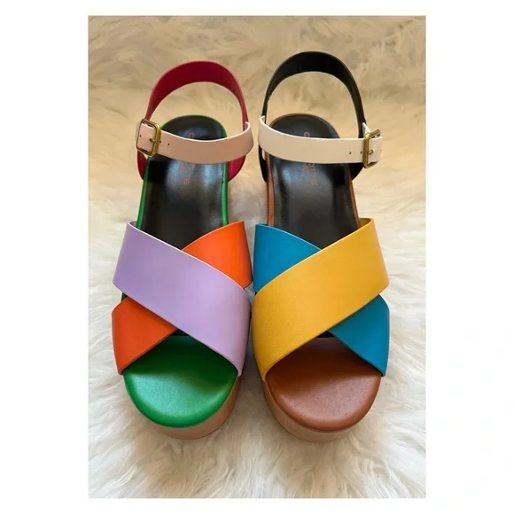 New! CHARLOTTE STONE Dermot Chunky Platform Clog Sandals in Confetti - Picture 8 of 16